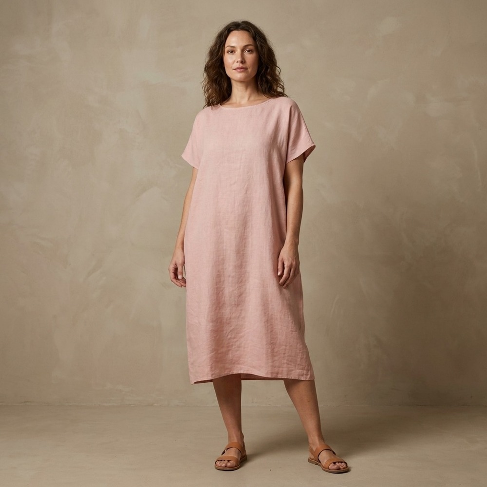 NWT FILOSOFIA Women Tunic Top M Pink Linen Coastal Minimalist Relaxed Fit